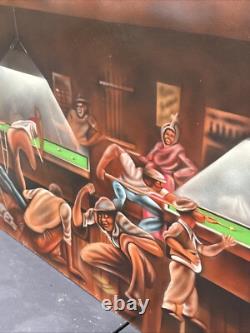 Vintage Black African American Folk Art People Bar Pool Drinking Oil Painting
