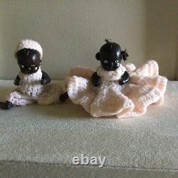 Vintage Black Americana /African American Porcelain/Bisque Dolls 2 Jointed