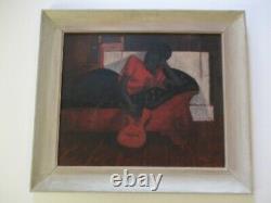 Vintage Black Americana Painting Portrait Musician Guitarist African American