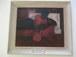 Vintage Black Americana Painting Portrait Musician Guitarist African American