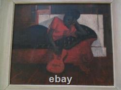 Vintage Black Americana Painting Portrait Musician Guitarist African American