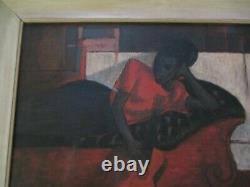 Vintage Black Americana Painting Portrait Musician Guitarist African American