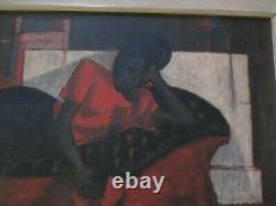 Vintage Black Americana Painting Portrait Musician Guitarist African American