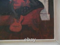 Vintage Black Americana Painting Portrait Musician Guitarist African American