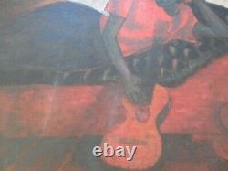 Vintage Black Americana Painting Portrait Musician Guitarist African American