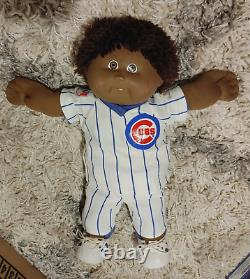Vintage Cabbage Patch Kids Doll Brown Yarn Hair African American Chicago Cubs