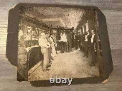 Vintage Cabinet Card Photo Inside A Bank Black African American White Men