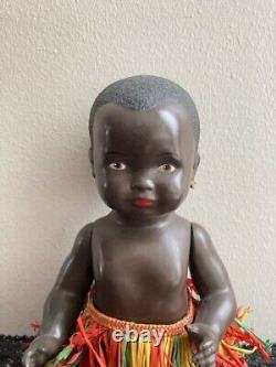 Vintage Celluloid Black African American Doll Turtle Mark on Back String Jointed