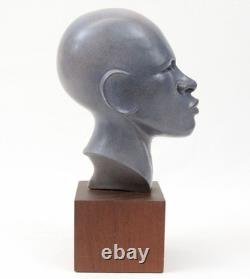 Vintage Ceramic Bust 14 Sculpture Art Deco African American Black Man Wood Base