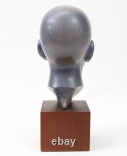 Vintage Ceramic Bust 14 Sculpture Art Deco African American Black Man Wood Base
