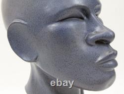 Vintage Ceramic Bust 14 Sculpture Art Deco African American Black Man Wood Base