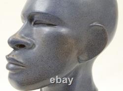 Vintage Ceramic Bust 14 Sculpture Art Deco African American Black Man Wood Base