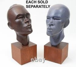 Vintage Ceramic Bust 14 Sculpture Art Deco African American Black Man Wood Base