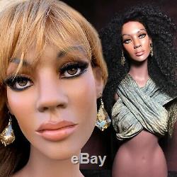 Vintage Mannequin Wig Display Bust African Black Female Realistic Glass Eyes