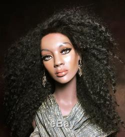 Vintage Mannequin Wig Display Bust African Black Female Realistic Glass Eyes