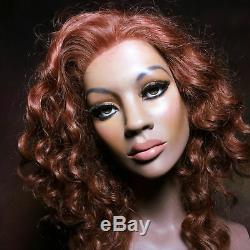 Vintage Mannequin Wig Display Bust African Black Female Realistic Glass Eyes