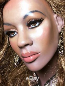 Vintage Mannequin Wig Display Bust African Black Female Realistic Glass Eyes