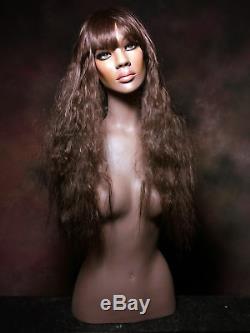 Vintage Mannequin Wig Display Bust African Black Female Realistic Glass Eyes