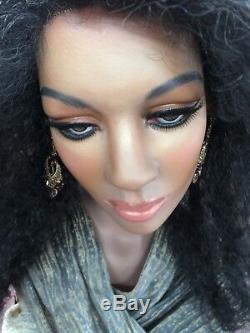 Vintage Mannequin Wig Display Bust African Black Female Realistic Glass Eyes