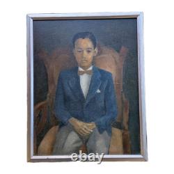 Vintage Mid 20th Century Oil On Masonite Painting African American Seated Youth