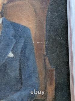 Vintage Mid 20th Century Oil On Masonite Painting African American Seated Youth