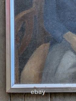 Vintage Mid 20th Century Oil On Masonite Painting African American Seated Youth