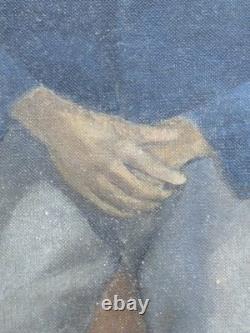 Vintage Mid 20th Century Oil On Masonite Painting African American Seated Youth