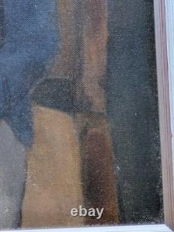 Vintage Mid 20th Century Oil On Masonite Painting African American Seated Youth