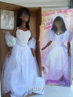 Vintage My Size 3' tall Wedding Barbie Bride African American black doll withBox