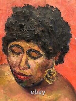 Vintage Oil Painting Canvas African American Black Woman 1940's WPA Unsigned