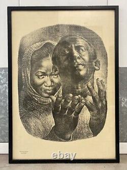 Vintage Old Original Black African American Modern Lithograph, Charles White