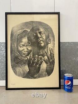 Vintage Old Original Black African American Modern Lithograph, Charles White