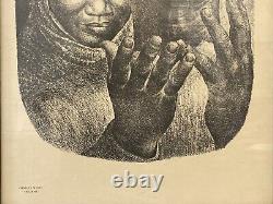 Vintage Old Original Black African American Modern Lithograph, Charles White