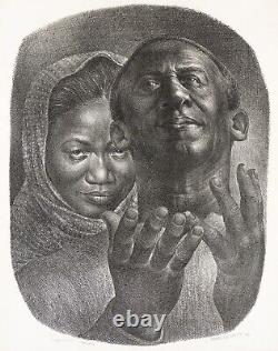 Vintage Old Original Black African American Modern Lithograph, Charles White