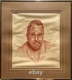 Vintage Original Modernist African American Man Portrait Drawing Black Americana