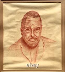 Vintage Original Modernist African American Man Portrait Drawing Black Americana