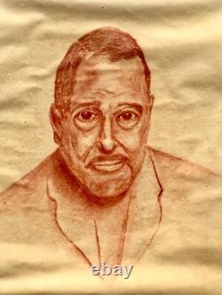 Vintage Original Modernist African American Man Portrait Drawing Black Americana