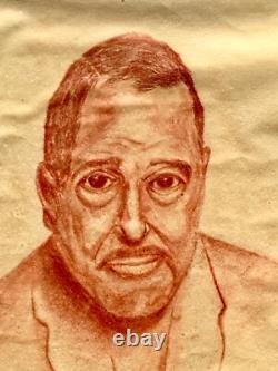 Vintage Original Modernist African American Man Portrait Drawing Black Americana