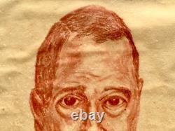 Vintage Original Modernist African American Man Portrait Drawing Black Americana