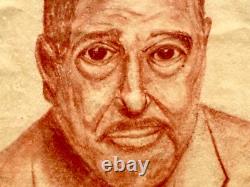 Vintage Original Modernist African American Man Portrait Drawing Black Americana