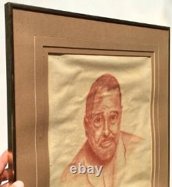 Vintage Original Modernist African American Man Portrait Drawing Black Americana