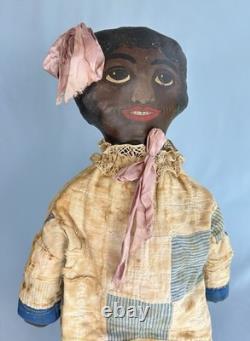 Vintage Painted Face African American Black Cloth Primitive Style Folk Doll 24