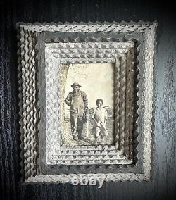 Vintage Photo Black African American Man & Girl Antique Tramp Art Picture Frame