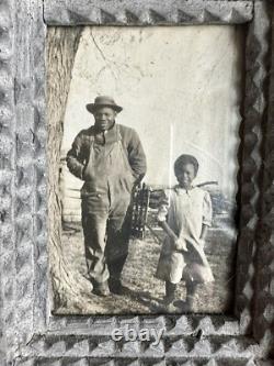 Vintage Photo Black African American Man & Girl Antique Tramp Art Picture Frame