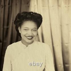 Vintage Photo Booth Photograph Beautiful Black African American Smiling Woman