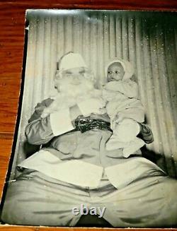 Vintage Photobooth Photo-White Santa Claus with African American Baby