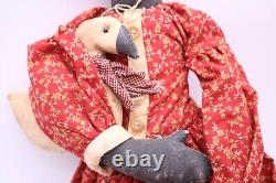Vintage Primitive African American Doll with goose bandana red dress 22 tall