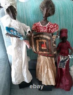 Vintage Primitive Black Dolls African American Folk Art Dolls -Set of 3