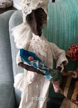 Vintage Primitive Black Dolls African American Folk Art Dolls -Set of 3