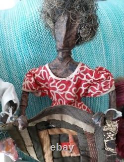 Vintage Primitive Black Dolls African American Folk Art Dolls -Set of 3